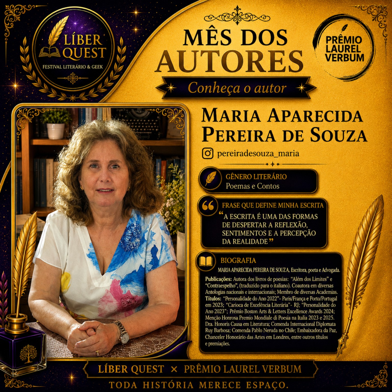 Arte do Mês do Autor dedicada a Maria Aparecida Pereira de Souza