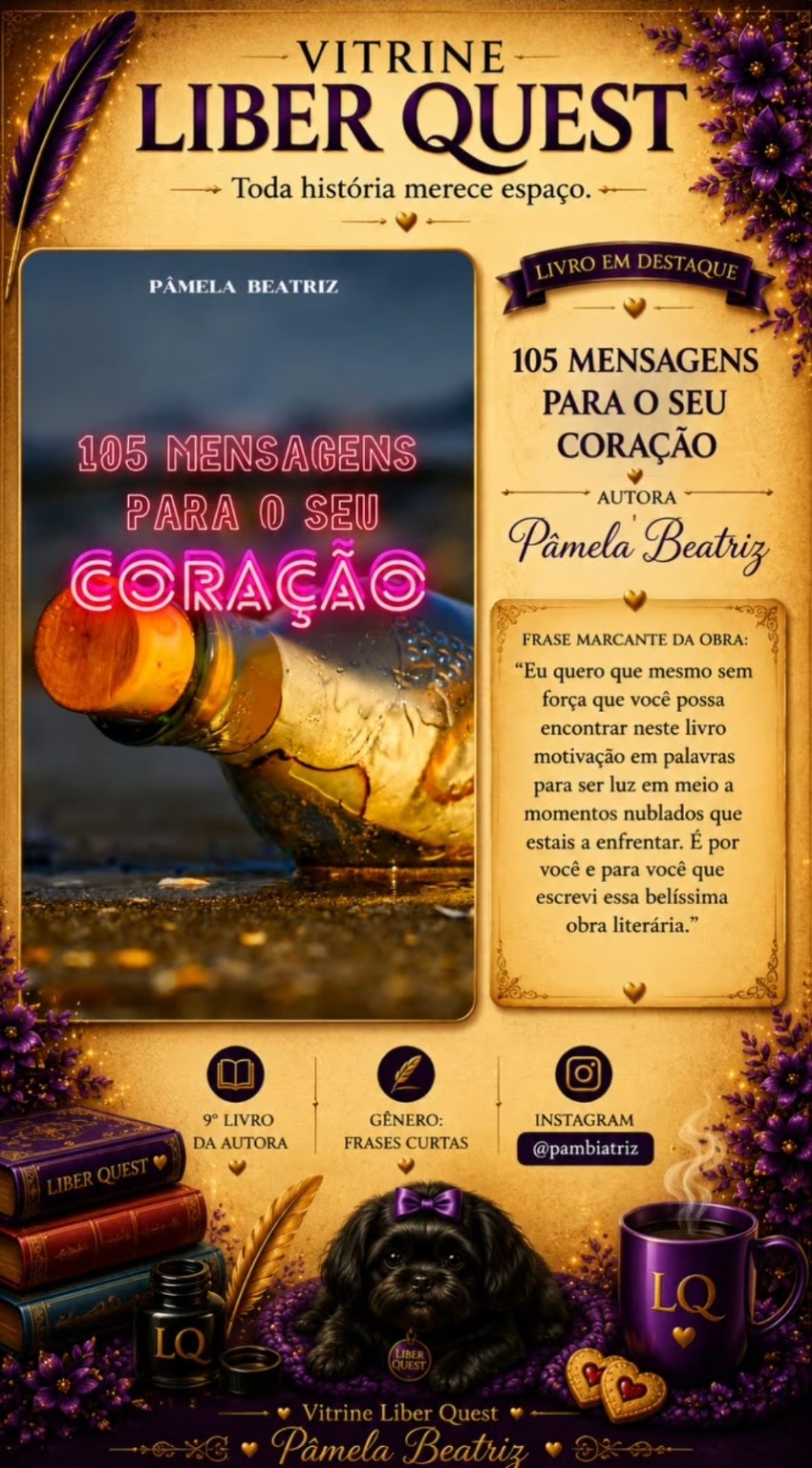 Card da Vitrine Liber Quest para 105 Mensagens para o Seu Coração, de Pâmela Beatriz