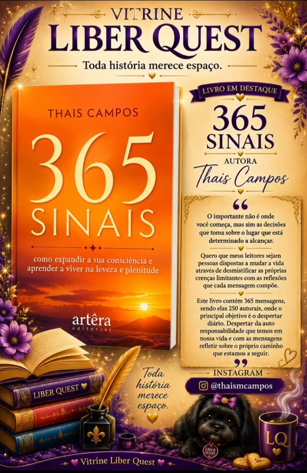 Card da Vitrine Liber Quest para 365 Sinais, de Thais Campos