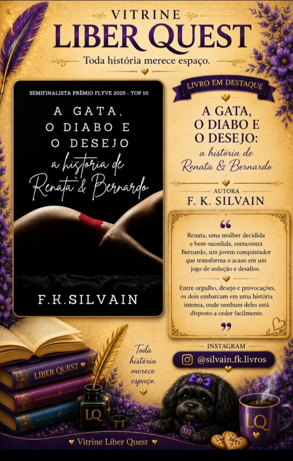 Card da Vitrine Liber Quest para A Gata, o Diabo e o Desejo, de F. K. Silvain
