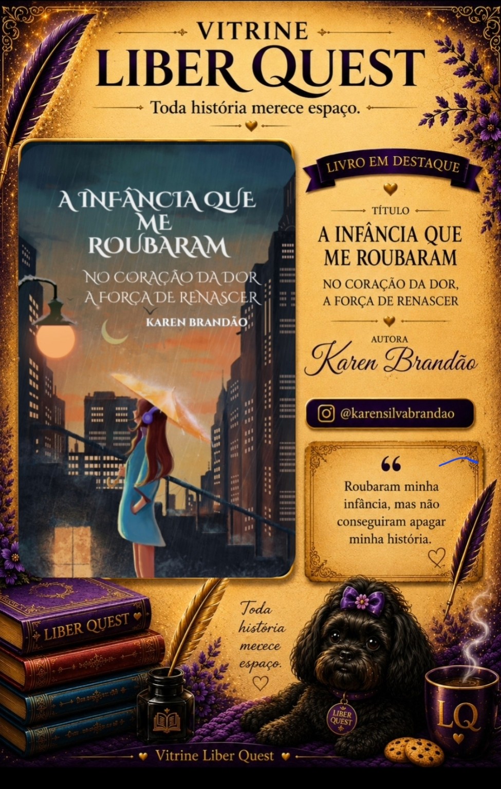 Card da Vitrine Liber Quest para A Infância que Me Roubaram, de Karen Brandão