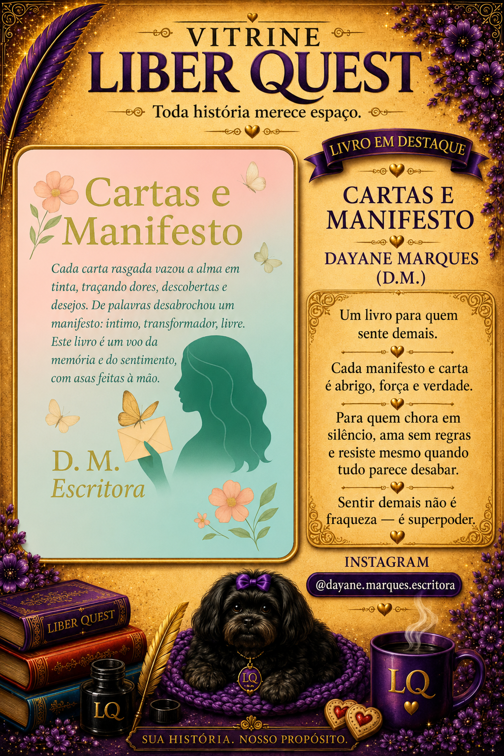Card da Vitrine Liber Quest para Cartas e Manifesto, de Dayane Marques