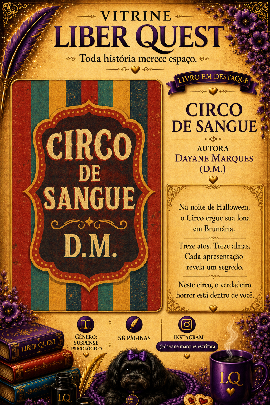 Card da Vitrine Liber Quest para Circo de Sangue, de Dayane Marques