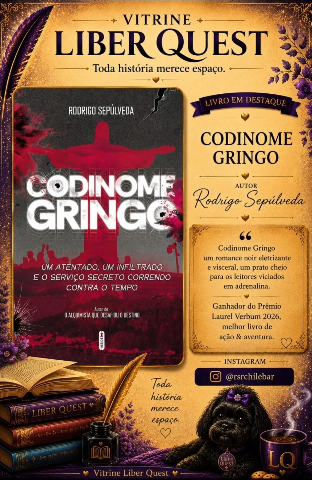 Card da Vitrine Liber Quest para Codinome Gringo, de Rodrigo Sepúlveda