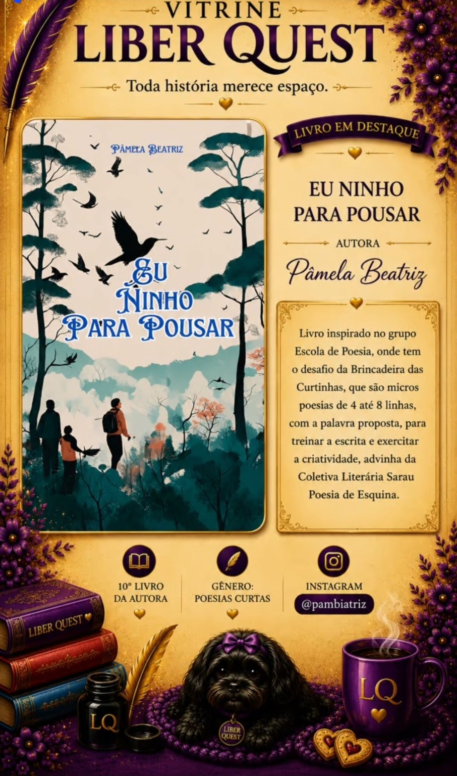 Card da Vitrine Liber Quest para Eu Ninho para Pousar, de Pâmela Beatriz