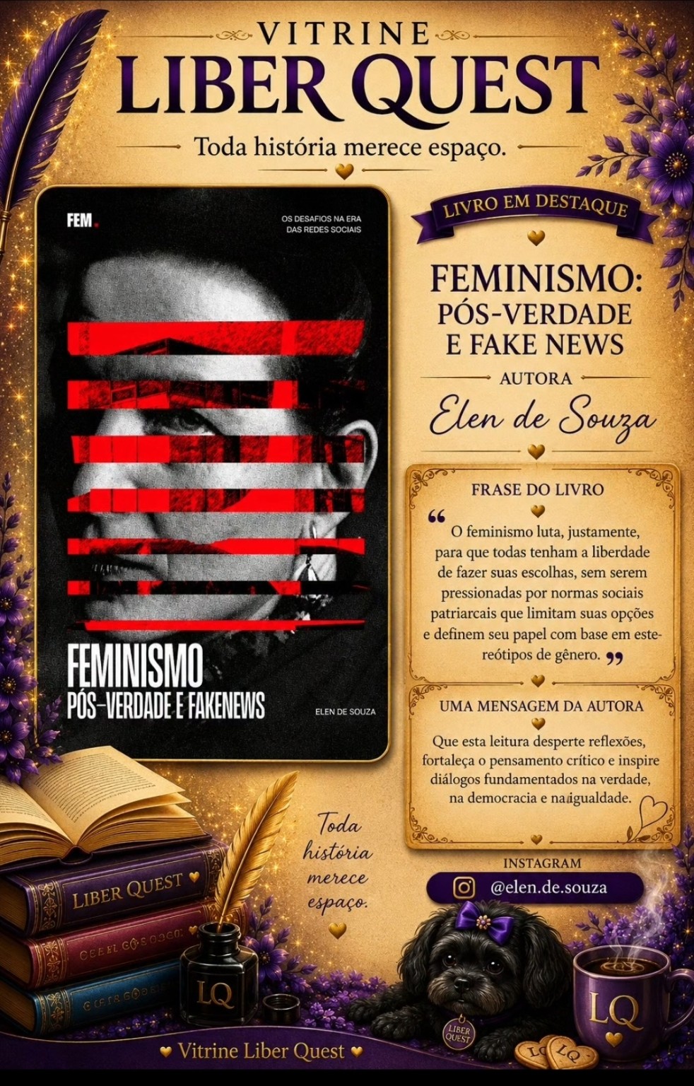 Card da Vitrine Liber Quest para Feminismo Pós-Verdade e Fake News, de Elen de Souza