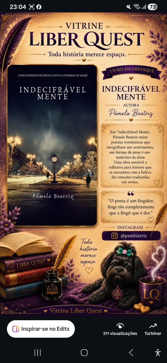 Card da Vitrine Liber Quest para Indecifrável Mente, de Pâmela Beatriz