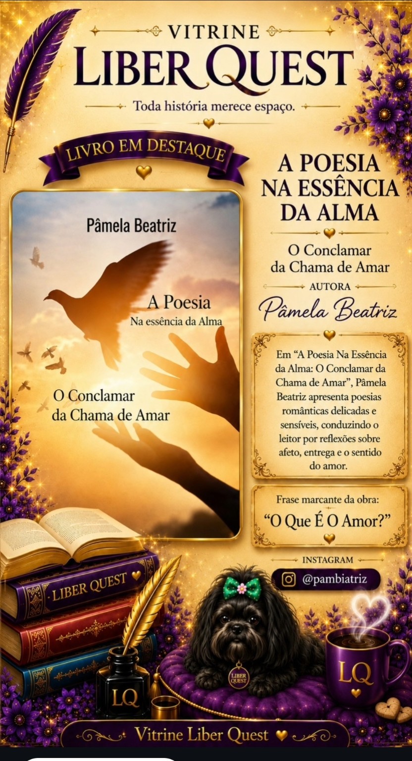 Card da Vitrine Liber Quest para A Poesia na Essência da Alma O Conclamar da Chama de Amar, de Pâmela Beatriz