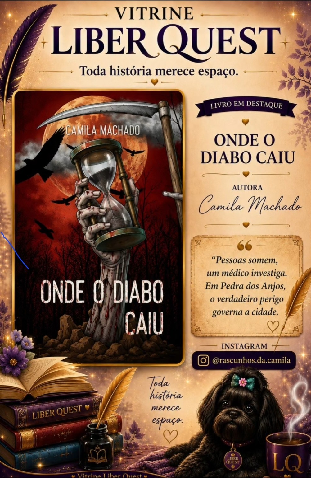 Card da Vitrine Liber Quest para Onde o Diabo Cai, de Camila Machado