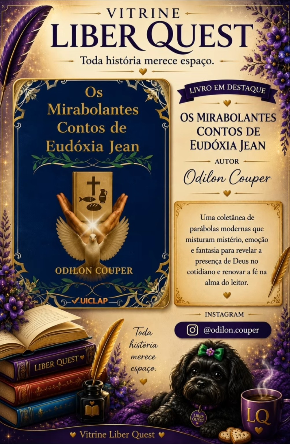 Card da Vitrine Liber Quest para Os Mirabolantes Contos de Eudóxia Jean, de Odilon Couper