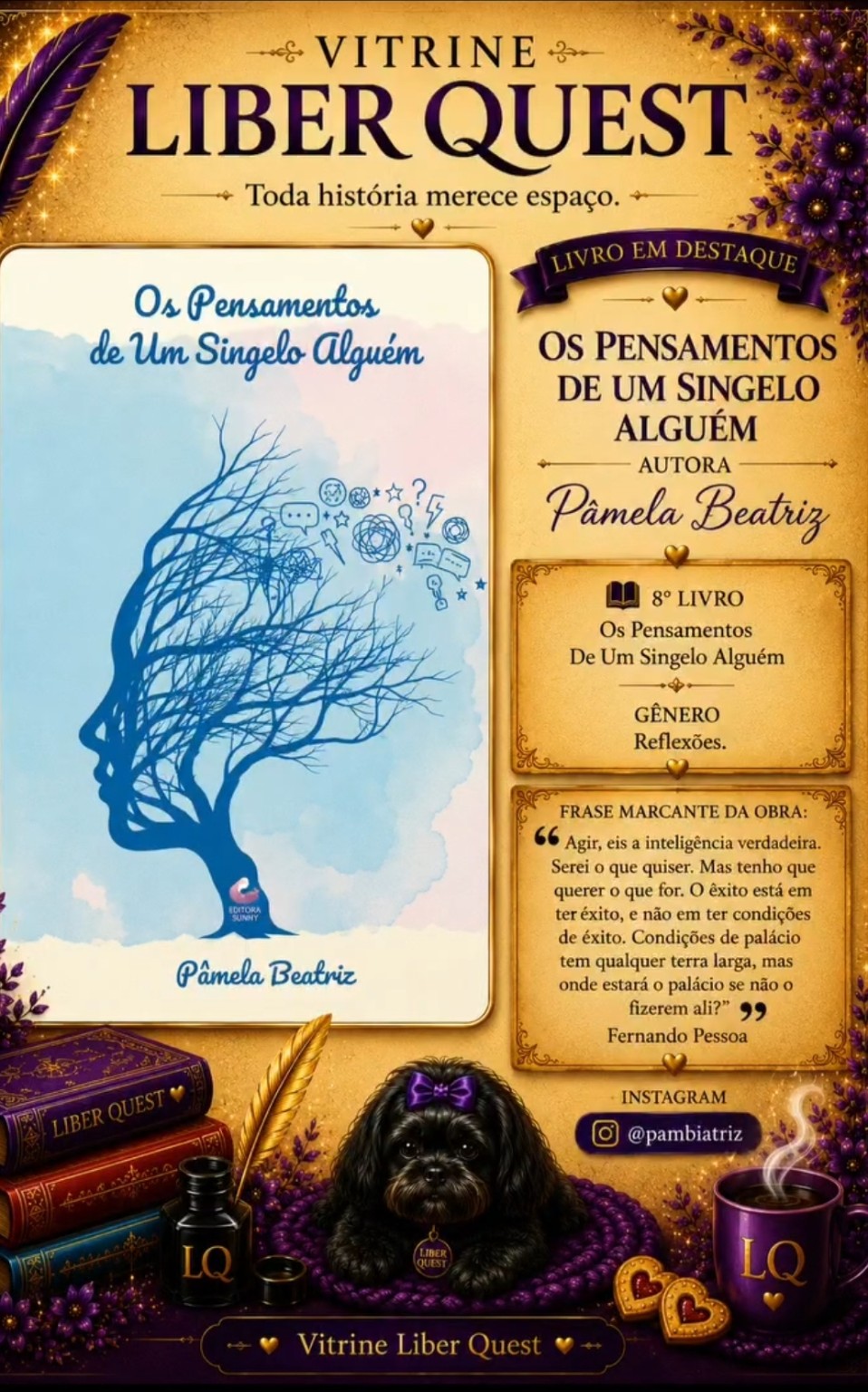 Card da Vitrine Liber Quest para Os Pensamentos de um Singelo Alguém, de Pâmela Beatriz