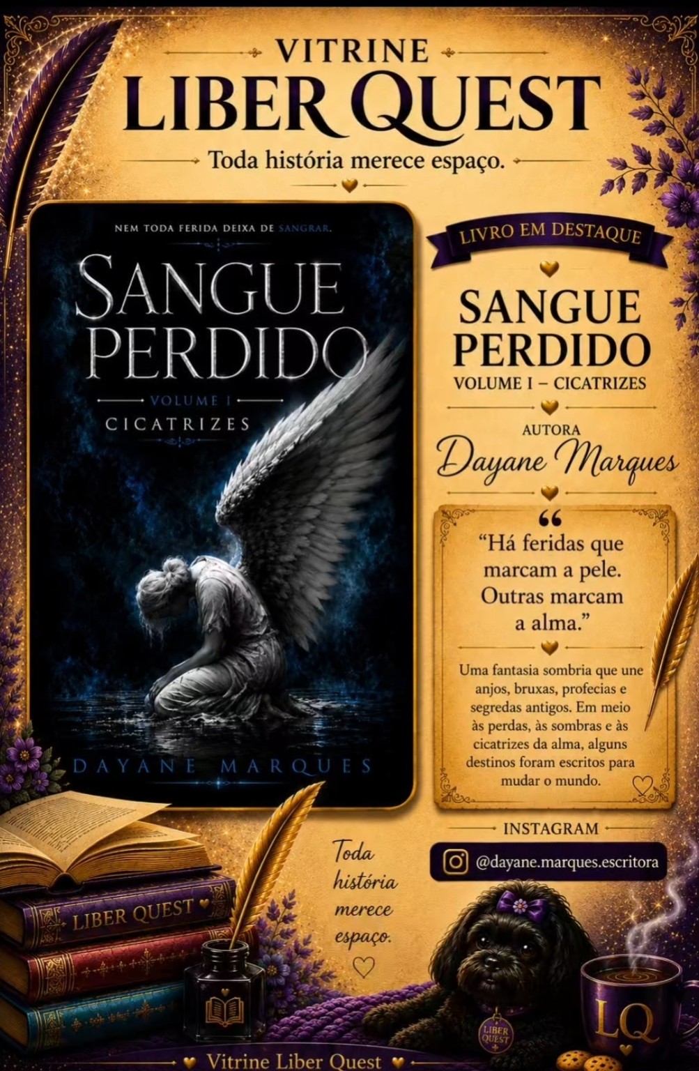 Card da Vitrine Liber Quest para Sangue Perdido Volume I Cicatrizes, de Dayane Marques